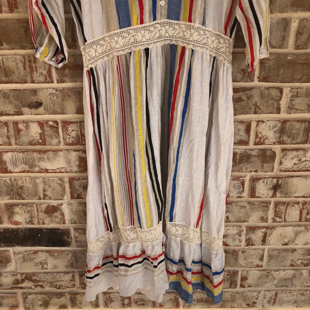 ZARA Combined Striped Lace Boho Mod MIDI Dress M - Picture 12 of 15